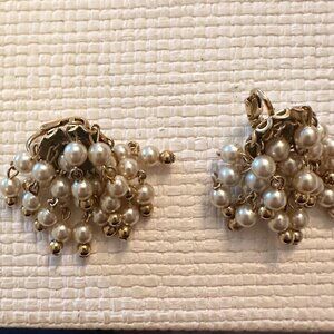 Vintage Signed Coro Silver Toned Earrings with Dangling Pearls